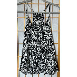 Express Black White Floral Strappy Tank Top Side Zip Medium